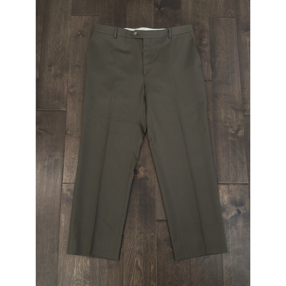 Joseph & Feiss Gold Men Brown Dress Pants Flat Front Classic Fit 100% Wool 35X28